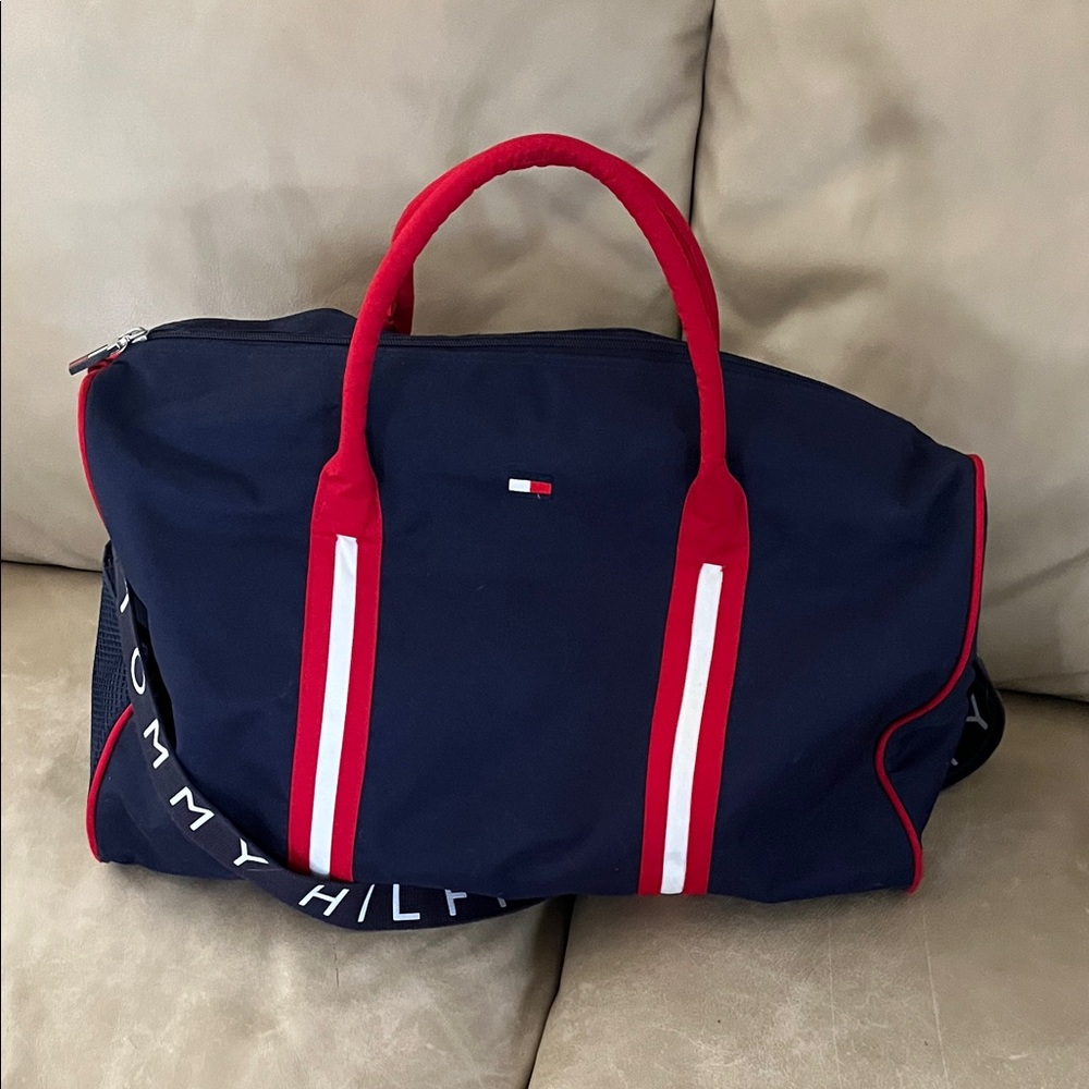 Tommy Hilfiger Blue and Red Duffel Bag